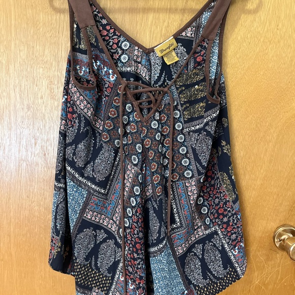Wrangler Tops - Wrangler Blue Gray Tie Front Tank Top